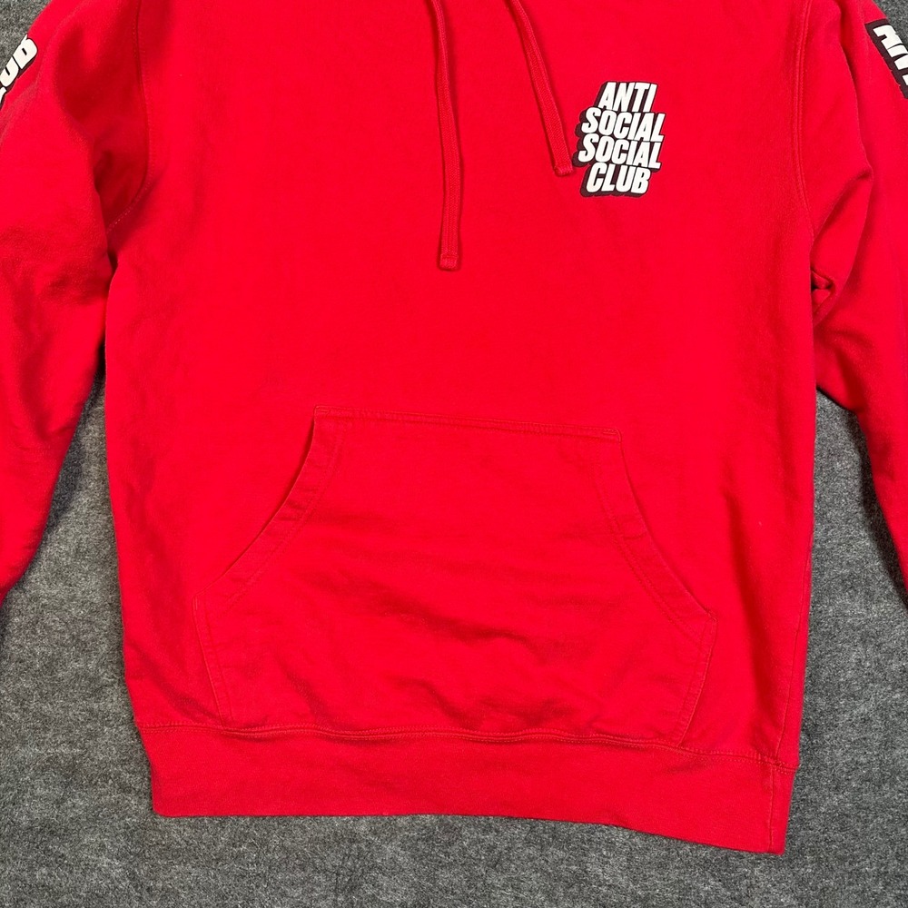 Anti Social Social Club ASSC Red Hoodie Pullover Sleeve Print Logo Mens Medium - Picture 16 of 16